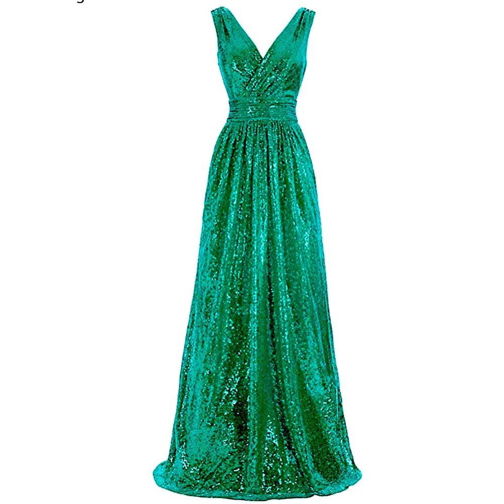 Kate Kasin Women long green Sequin Dress.